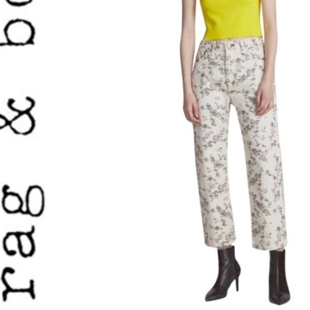 Rag & Bone White Floral Micro Boyfriend Ankle Crop Jean Size 27 New